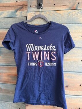 Minnesota Twins Ladies Navy Short Sleeve Logo Tee by Majestic